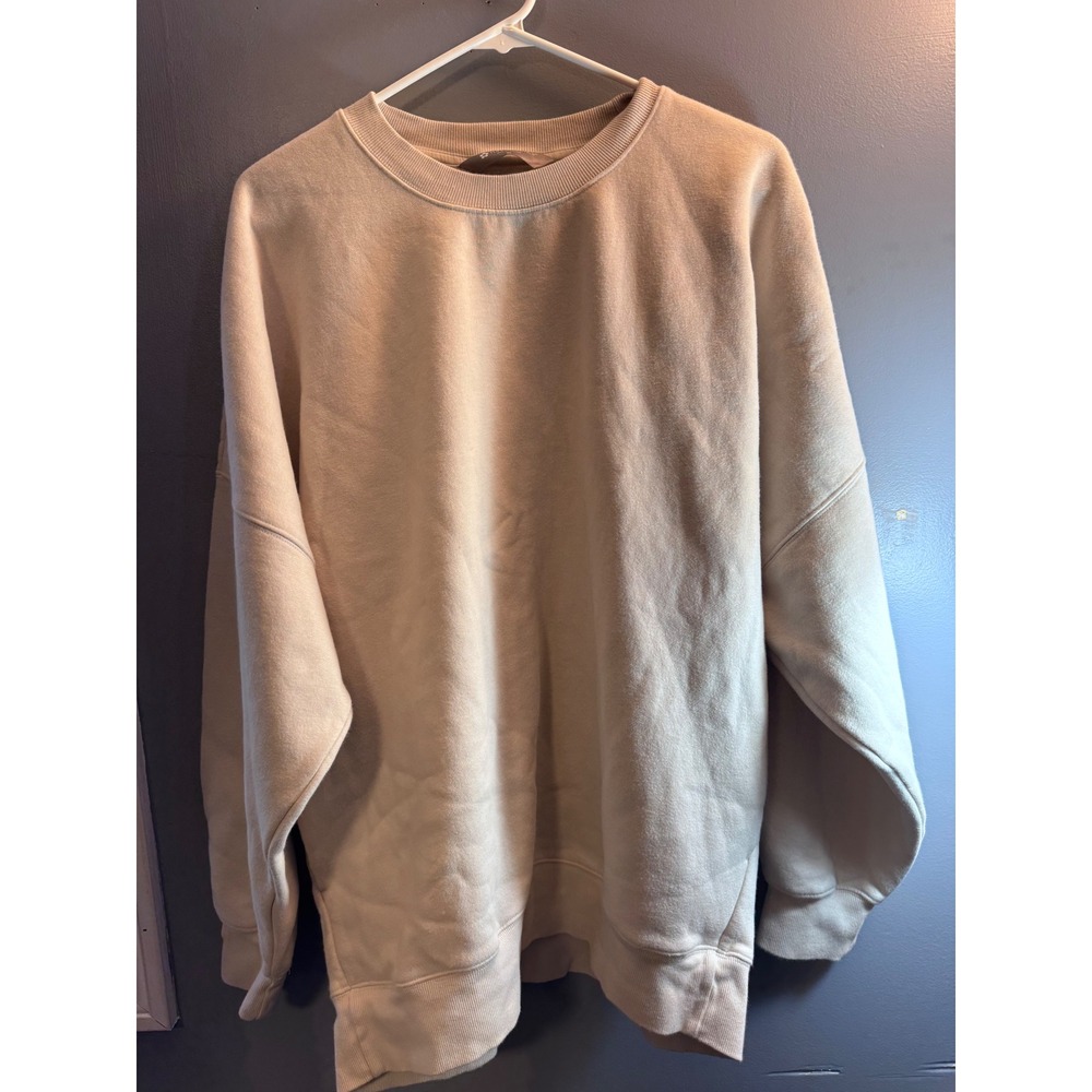 Tuff Athletics Womens Oversized Crewneck Sweatshirt Cream Beige XL Pockets